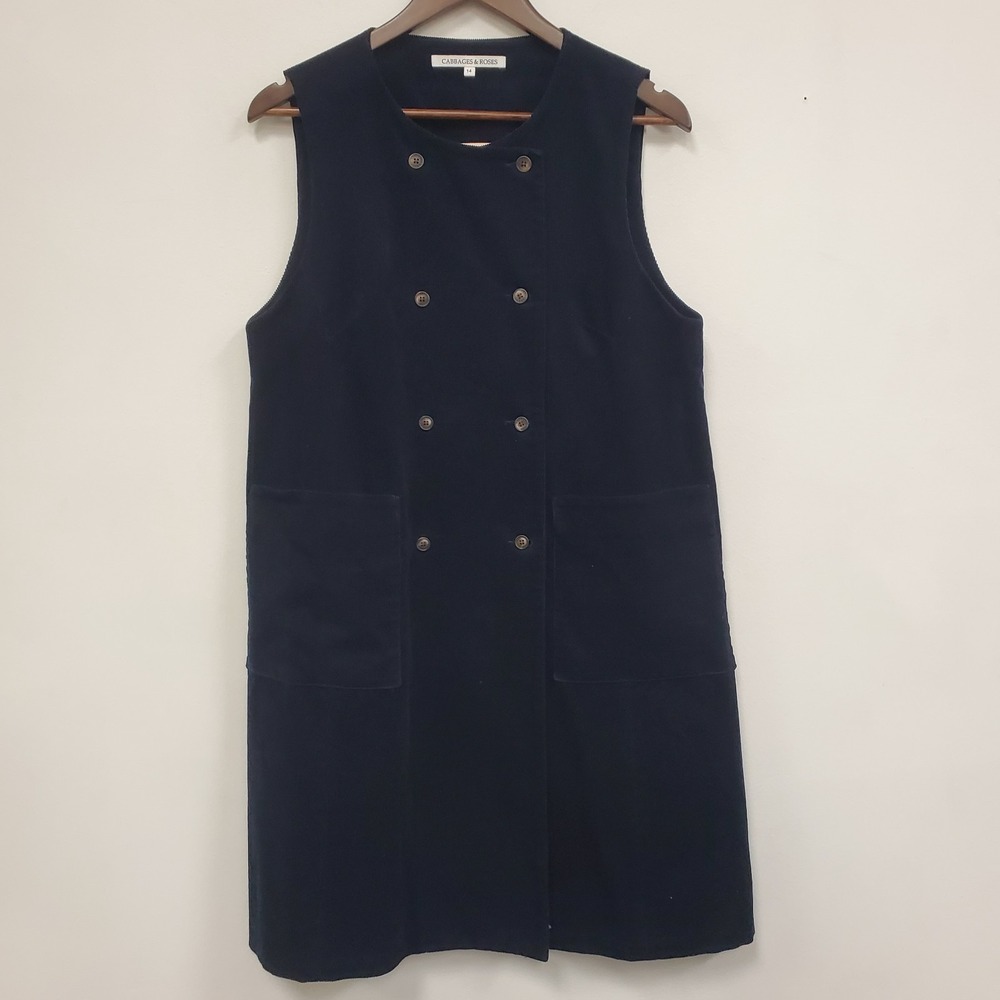 Cabbages & Roses Womens Bib Overall Corduroy Jumper Dress Size 14 Blue Lined